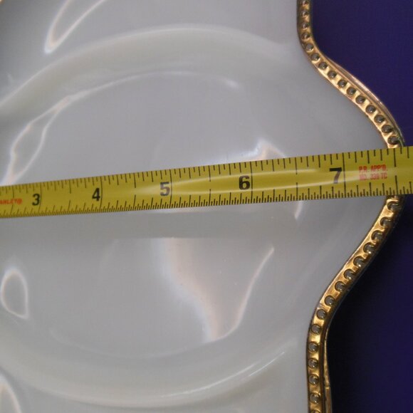 serving relish dish Anchor Hocking milk glass Fire-King hobnail and gold trim - Picture 6 of 7